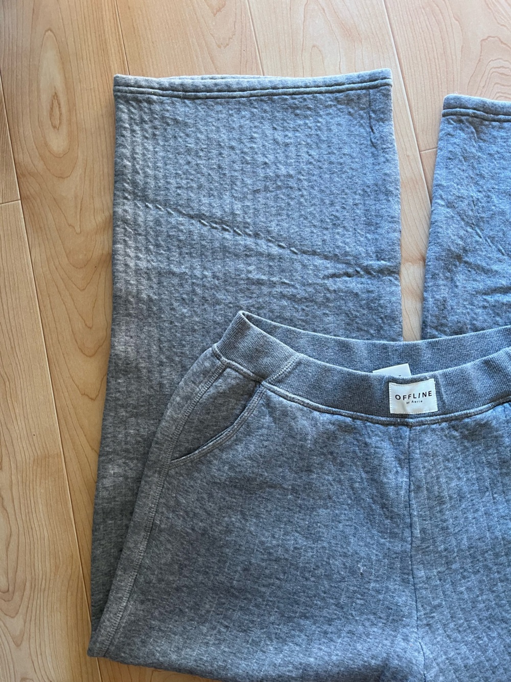 aerie Gray Ribbed Lounge Track Pants wide leg